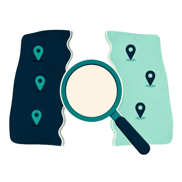 A folded map with a magnifying glass. Find the gap.