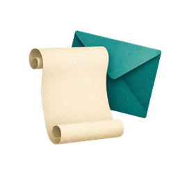 A small scroll with a teal envelope tucked behind it, representing newsletter posts arriving in your inbox